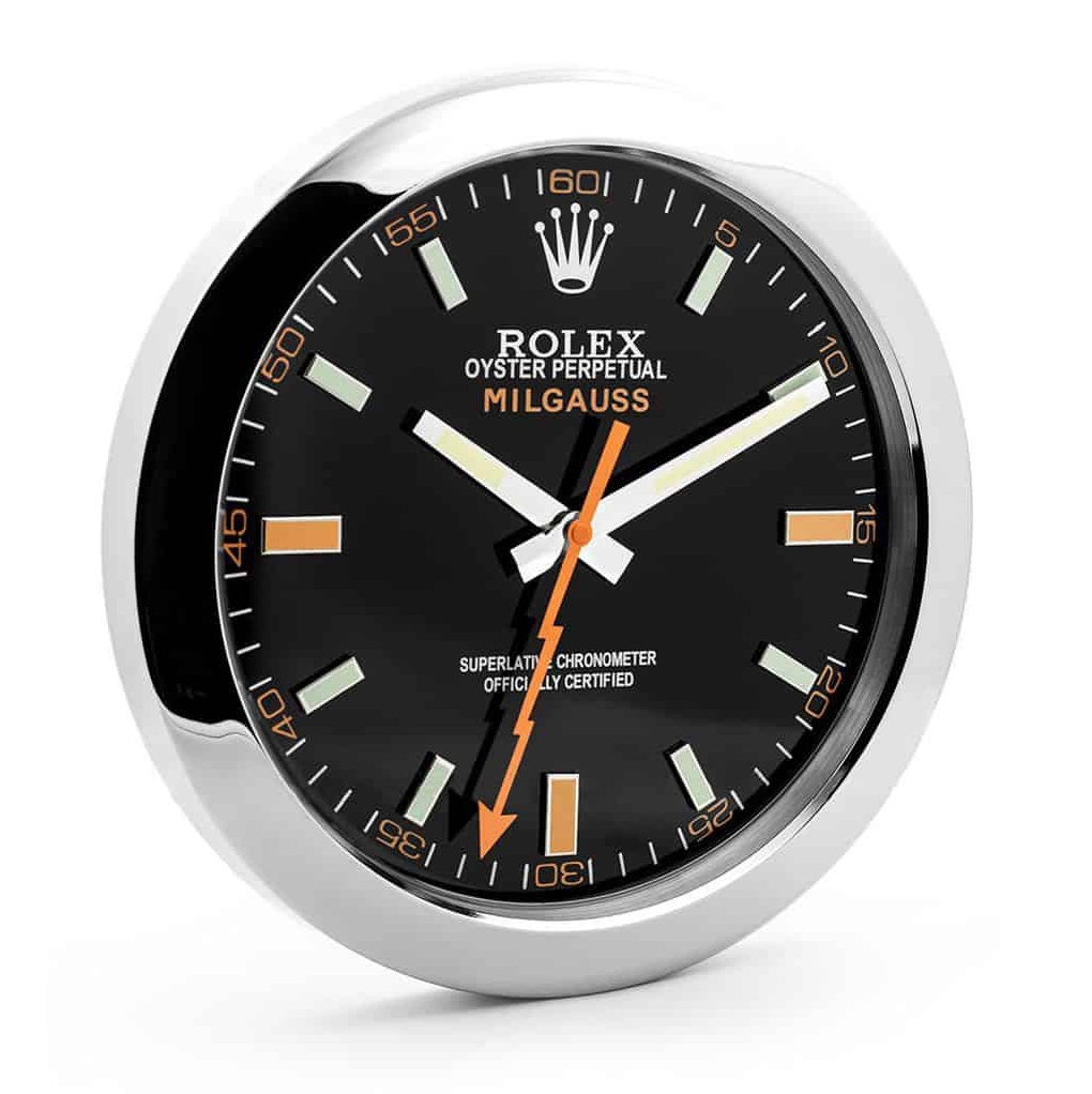 rolex milgauss series, silver & black | wall clock rolex milgauss series, silver & black | wall clock