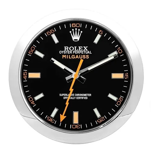 rolex milgauss series, silver & black | wall clock rolex milgauss series, silver & black | wall clock